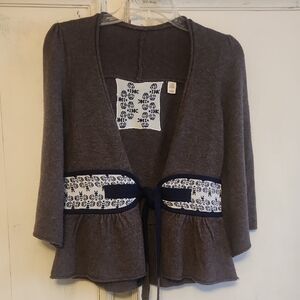 Anthropologie Ruby Moon Brown Sweater with Front Tie Accent. Small